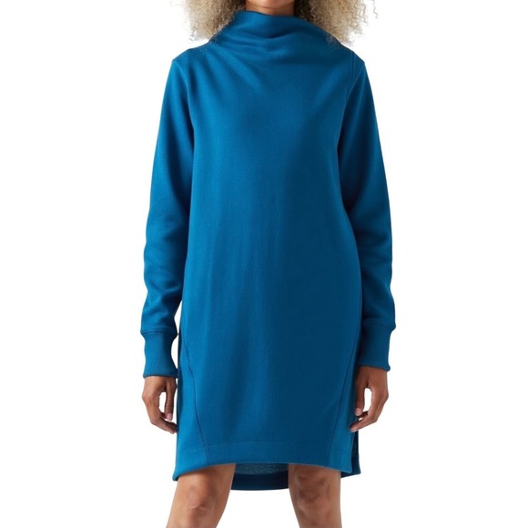 Athleta Dresses & Skirts - Athleta Cozy Karma Mock Neck Long Sleeve Sweatshirt Dress, Teal, Small, Casual